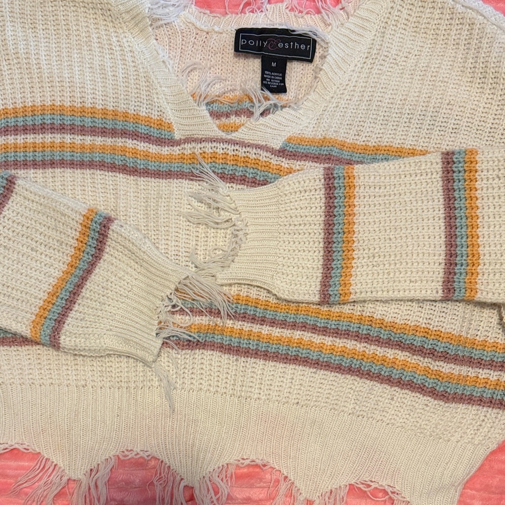 Polly & Esther Cream Sweater with Multicolor Stripes